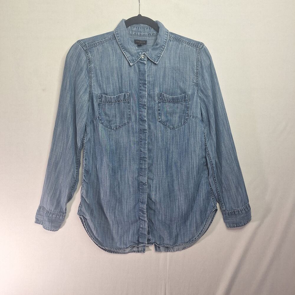 Talbots Chambray Chore Shirt Sz S Western Cottagecore Prairie Soft Lyocell